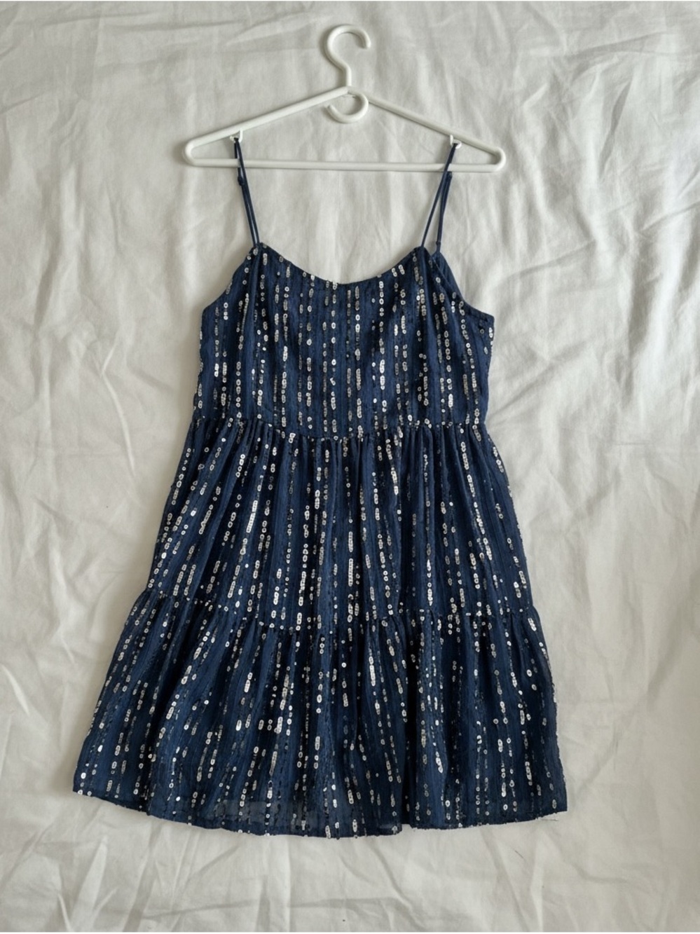 Urban Outfitters Navy Sequin Tiered Mini Dress